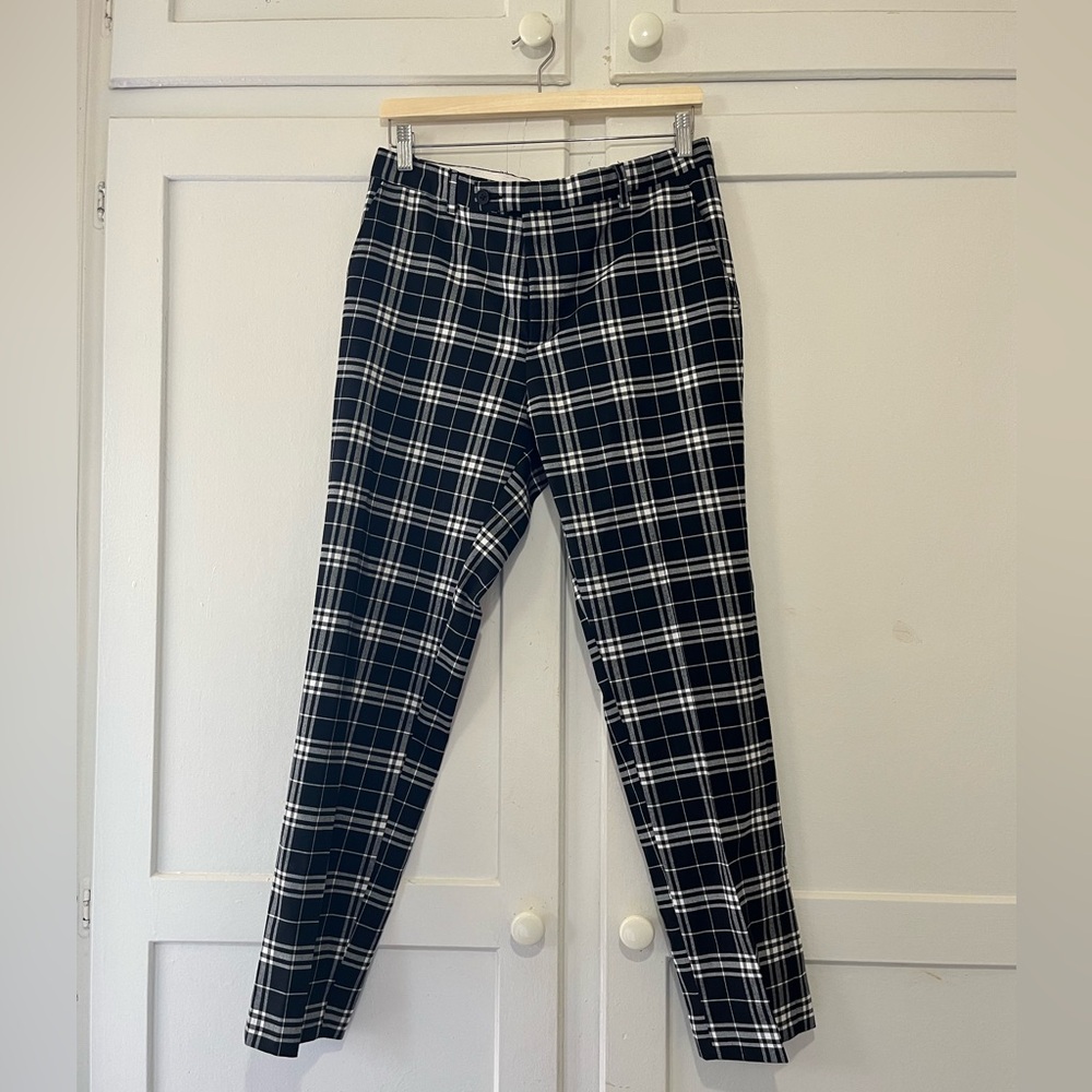 BoohooMAN 32R Black & White Plaid Straight Leg Pants Y2K Grunge Streetwear